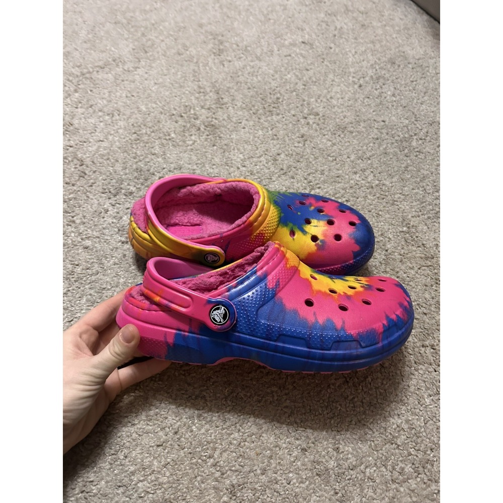 Crocs Classic Lined Tie Dye Clog Shoes Mens 5 Womens 7 Pink Blue Yellow